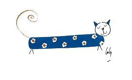 aquarelle-laly-chat-long-bleu-tapisse-fleurs-blanches-avec-dorure